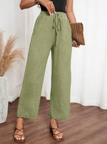 SHEIN LUNE 女式牛仔效果纯色口袋侧褶休闲裤，适合新年服装