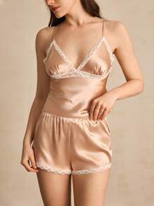 Charlaine French Sexy Lace And Satin Slip Lingerie Set - Champagne - View 3