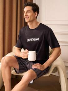 SHEIN Men's Casual Loungewear Set, Spring/Summer - Black - View 3