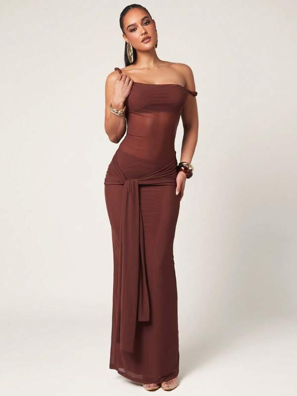 Silquee Vestido de mujer de verano sexy de unicolor con escote asimétrico
