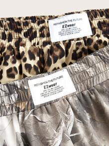 SHEIN EZwear 梭织双色豹纹女式休闲喇叭裤 - 彩色 - 查看 7