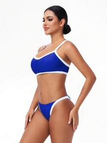 Swim Nautrix Traje de baño de una pieza para mujer SPRTY con diseño patchwork, cuello en V, espalda descubierta, sólido y con costuras de contraste, chaleco anti-salpicaduras para actividades acuáticas, traje de baño de verano para playa y natación - Azul y blanco - Ver 3