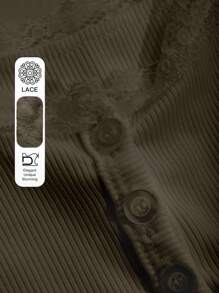 DAZY Áo hai dây bó sát viền ren dành cho nữ mùa hè - Màu xanh Ô liu - Xem 3