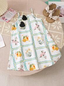 少女休闲花卉印花无袖连衣裙，夏季 - 黑色 - 查看 5