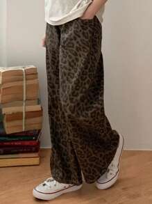 Hapijoa 少女牛仔裤，返校季豹纹印花 - 棕色 - 查看 6