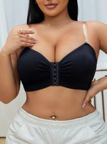 DesireSculpt Plus Size Women Regular Casual Seamless Transparent Strap Bra - Black - View 4