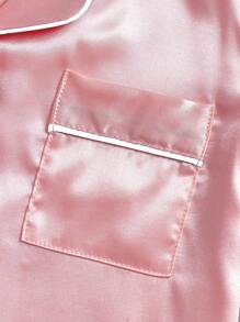 2 件套女婴春夏纯色淡紫色米色短袖上衣和裤子休闲舒适睡衣套装 - 淺粉色 - 查看 3