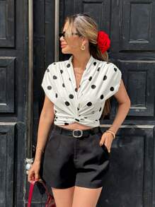 Pariaura Áo chấm bi lãng mạn thanh lịch cho kỳ nghỉ của phụ nữ, thích hợp để mặc hàng ngày, trở lại trường, đi du ngoạn, đi làm - Màu be - Xem 6