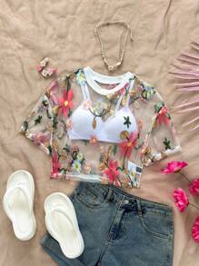 Soleia Summer Vacation Women Floral Embroidery Fashion Women Top - Multicolor - View 3