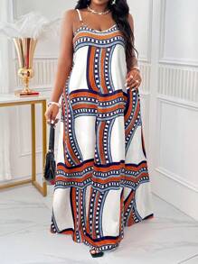 SHEIN Lady Spring And Summer Casual Beach Spaghetti Strap Ball Gown Cami Dress Plus Size Dresses Plaid Dress African Dress - White - View 1