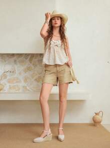 Styleloop Women's Simple Canvas Shoes With Ankle Strap, Elastic Band, Zipper Closure, Round Toe With Metal Hollow Buckle, Woven Platform Wedge Sandals For Vacation - Apricot - View 13