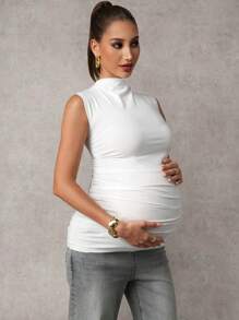 MaterniChic 优雅纯色立领聚拢修身孕妇背心，夏季
