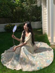 DAZY 女士中长款网纱连衣裙，时尚百搭，适合夏季度假穿着，也适合复活节等节日穿着。 - 綠色 - 查看 5