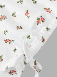SHEIN Girlism Top de Malha de Manga Curta e Gola Redonda com Estampa Floral Delicada para Meninas Pré-Adolescentes, para Primavera e Verão