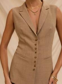 SHEIN Forever 21 Trang phục mùa hè cho nữ: Dạ hội/Trang trọng/Bãi biển/Kỳ nghỉ/Dễ thương/Phong cách phương Tây/Trang phục công sở thường ngày/Thanh lịch/Sinh nhật/Đi chơi/Câu lạc bộ/Trang phục công sở/Lễ hội/Rave/Trang phục công sở/Sang trọng/Hòa nhạc đồng quê/Bữa sáng muộn/Du ngoạn/Giao lưu/Sân bay/Khiêm tốn/Nhà thờ/Fairycore//Tiệc trà/Y2K/Thời trang đường phố/Những năm 2000/Nhảy disco/Nghỉ xuân/Tốt nghiệp/Khách dự tiệc cưới/Cocktail/Cổ điển/Bodycon/Resort/Bó sát/Áo khoác vest nữ - Màu Khaki - Xem 7