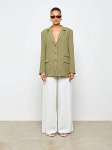 AiiRZ Blazer con aspecto de lino, solapa grande, doble bolsillo de solapa al frente - Verde - Ver 3
