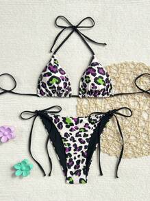 SHEIN Swim 女式动物印花吊带性感比基尼套装，两件套夏季沙滩泳衣（印花款式随机） - 彩色 - 查看 2