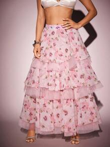 Vixey Váy Maxi Xếp Tầng Voan Hoa Trong Suốt Kèm Vải Tuyn, Váy Xếp Nếp, Quần Áo Phong Cách Boho Cho Phụ Nữ, Trang Phục Mùa Xuân Cho Phụ Nữ, Trang Phục Mùa Hè Cho Phụ Nữ, Váy Dự Tiệc Cưới Cho Phụ Nữ, Váy Tiệc Trà - Nhiều màu - Xem 2