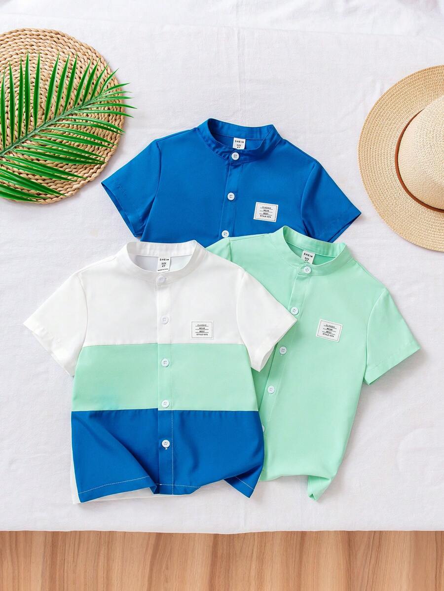 3件套年轻男孩简约时尚舒适休闲户外短袖衬衫套装