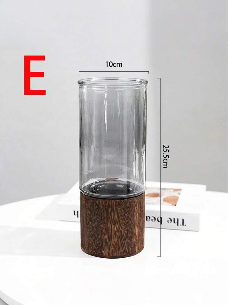 1pc Elegant Wooden Base Glass Vase - Creative Transparent Hydroponics Flower Pot For Fresh And Dried Flowers - Luxury Decorative Centerpiece, Suitable For Dining Tables - Multicolor - View 6