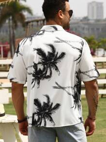 Manfinity RSRT Cămașă cu mânecă scurtă cu imprimeu cocos, ocazional de vacanță, pentru bărbați de mărimi plus