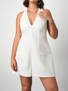 SHEIN Tall CURVE Tuta intera monocolore con scollo a canottiera e schiena scoperta, stile casual e comodo per l'estate, taglie comode