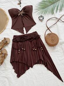 Soleia Women Two Pieces Outfits For Daily Wear Beach Women Outfits Woman S Summer Clothes - Brown - View 3