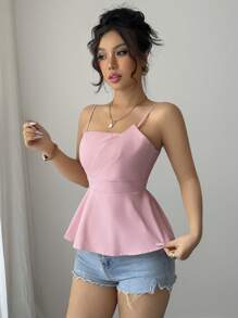 Elenzga Sommerurlaub Bohemian Style Taille Cinching Elegantes Damen Camisole - Pink - Übersicht 5