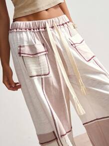 Bohemela Pantalones de pierna ancha de punto remiendados de cintura baja estilo boho casual de vacaciones para mujeres