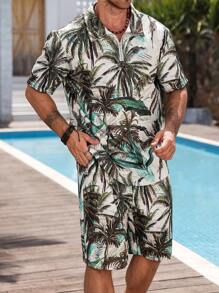 Manfinity RSRT Allover Print Men's Half Zip Polo Shirt And Shorts Set - Multicolor - View 3