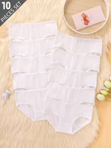 SHEIN 10pcs/Set All-Match Cotton Blend Comfortable & Versatile Briefs For Young Girl Suitable For All Seasons - White - View 5