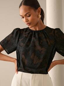 Lilora Damen elegante einfarbige Bluse mit Puffärmeln, Sommer