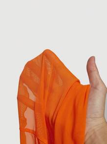 SHEIN MOD Women's Solid V-Neck Tie Flare Sleeve Versatile Blouse - Orange - View 5