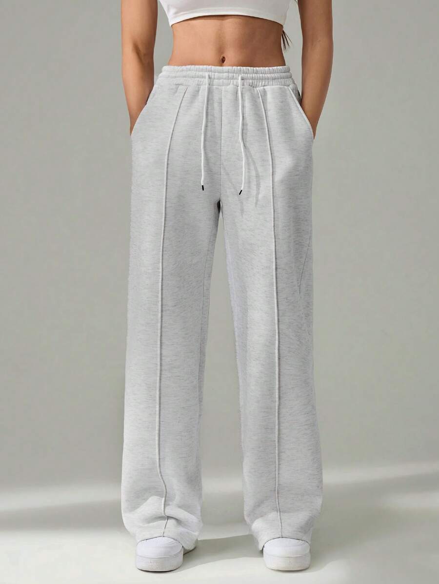 SHEIN Tall Women's Fall Pebble Detail Straight-Leg Sweatpants Graduation,Back To School Outfits,Graduation,Teacher Outfits For Women,Back To School - Grey - View 1