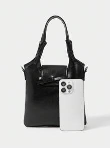 SHECARRY 女士时尚顶部提手包，配有翻盖和金属链 - 黑色 - 查看 3