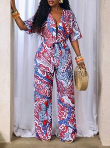 BamGleam 女士花卉印花松紧腰直筒休闲裤，适合度假穿着 - 彩色 - 查看 3