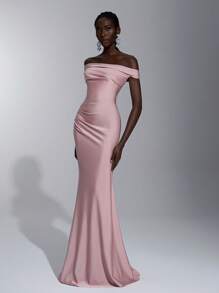 Elitara Elegant Ruffled Off-Shoulder Mermaid Bodycon Dress, Suitable For Weddings, Singles Party, Vacation, Prom, Bridesmaid Dress (Adult) Gown - Pink - View 4