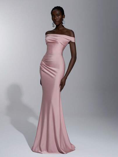 Elitara Elegant Ruffled Off-Shoulder Mermaid Bodycon Dress, Suitable For Weddings, Singles Party, Vacation, Prom, Bridesmaid Dress (Adult) Gown