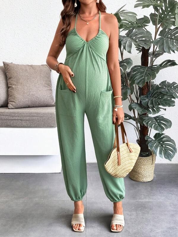 SHEIN Maternity Sleeveless Jumpsuit, Solid Color Fashionable For Summer