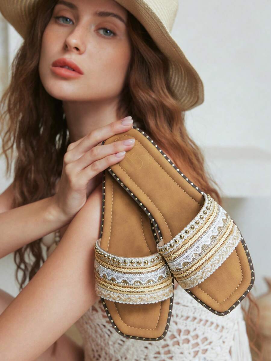 Styleloop Sandalias planas deslizantes para mujer, de moda para exteriores, reuniones en el hogar, interiores, viajes, playa