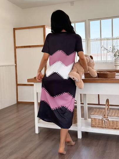 Digital Wave Print Short Sleeve Nightgown, Moo view 2