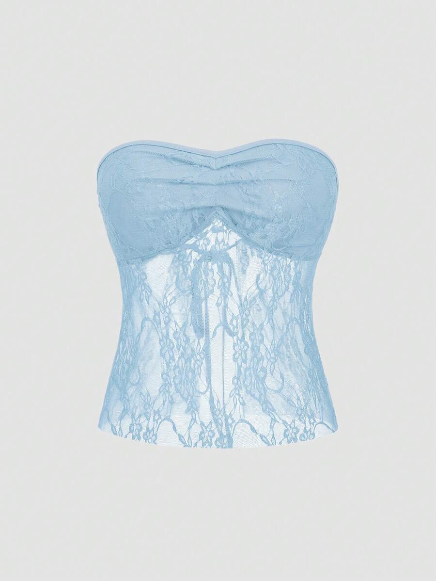 EgrlEra Women's Strapless Lace Top Y2K  - Baby Blue - View 1