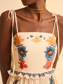 CAJUNI Women's Vacation Casual Summer Boho Tropical Colorful Floral Print Beige Wide Leg Jumpsuit - Multicolor - View 4