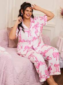 SweetSlumber Plus Size Sweet Romantic Bow Print Pajama Set