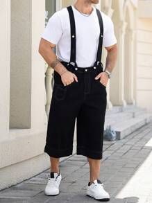 Manfinity Homme Plus Size Men's Black Denim Bib Overalls With Multiple Pockets