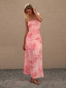 Lumivelle Women's Elegant Printed Bandeau Style Dress