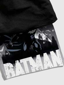 ROMWE MEN Batman X ROMWE Men's Summer Casual Bat & Letter Print Drawstring Waist Shorts - Multicolor - View 4