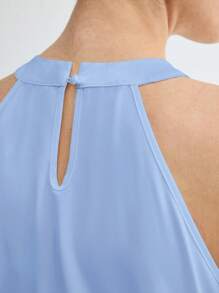 BizChic Elegant Light Blue Summer Tank Top,Halter Neck Keyhole Solid Color Office Blouse,Versatile For Commuting,Daily, 90s Retro,Party,Wedding Guest - Blue - View 7