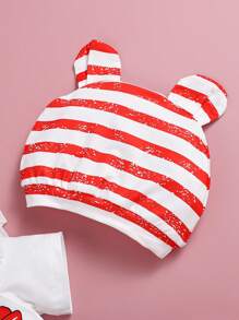 SHEIN 4pcs/Set Baby Girl 0-3Y Casual Cute Knitted Outfit, Includes Patriotic Bodysuit, Flared Pants, Bear Hat And Bow Headband, For My First Independence Day, Fourth Of July/4th Of July - Multicolor - View 3