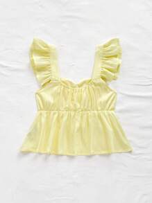 Soleia Blouse femme en tissu texturé coupe évasée avec manches courtes, convient pour les vacances, les festivals de musique, le style bohème, les jours fériés, les rendez-vous de thé l'après-midi - Jaune moutarde - Voir 2